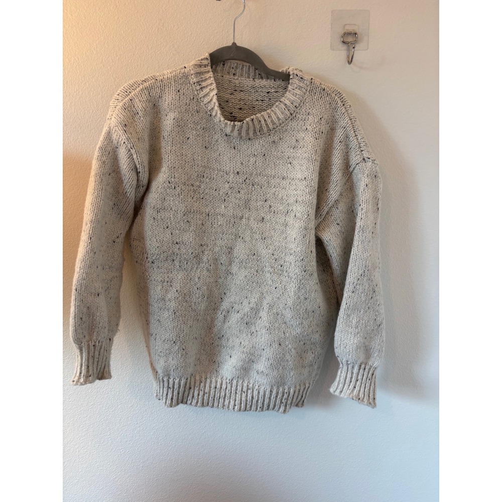 Cream Black Flecked Chunky Knit‎ Crewneck Sweater Small Marl Pullover
